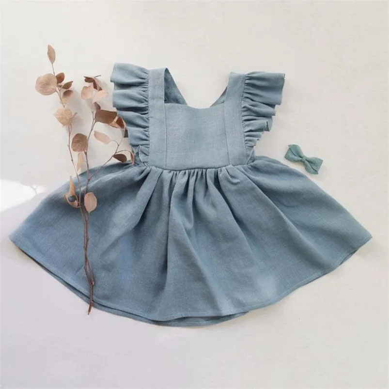 Vestido de lino y algodón con tirantes para niña boho playa - imagen 5