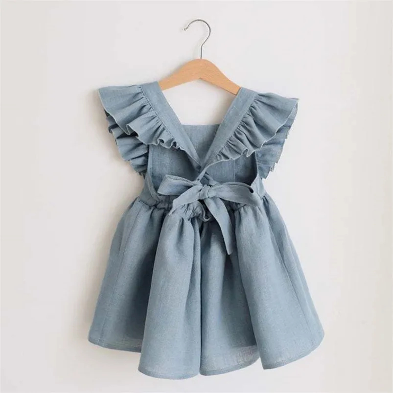 Vestido de lino y algodón con tirantes para niña boho playa - imagen 3