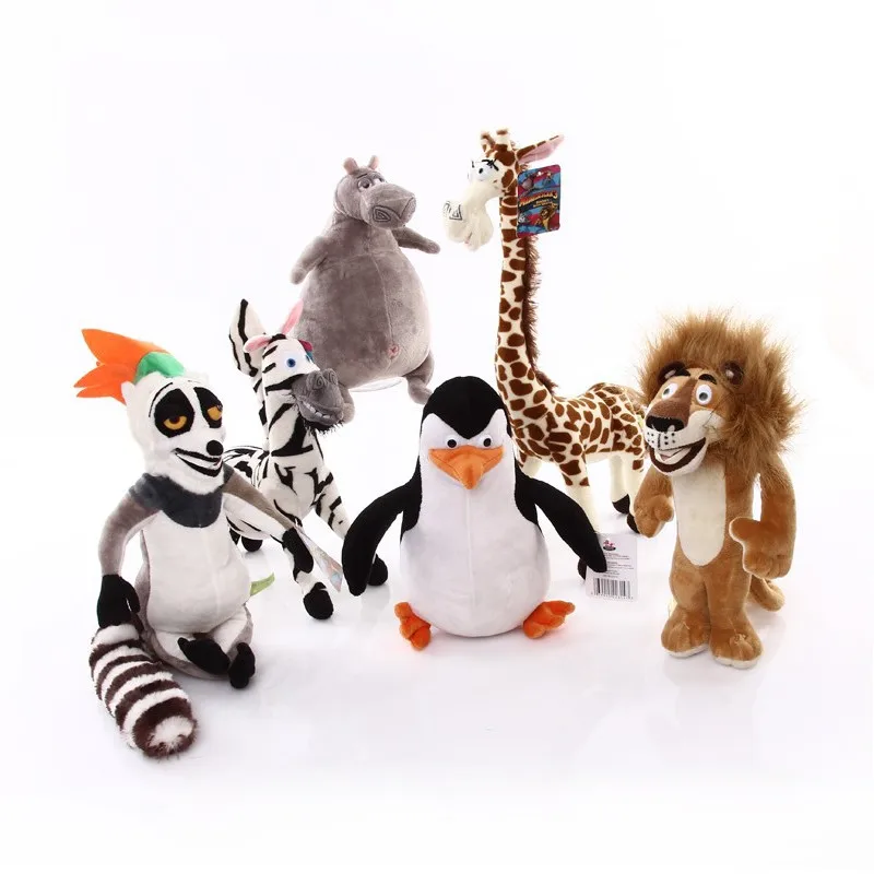 Peluche Madagascar – León, Jirafa, Pingüino, Cebra, Hipopótamo