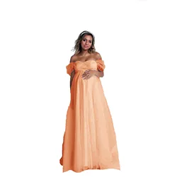 Vestido de embarazo sin tirantes, encaje con cuello en V elegante