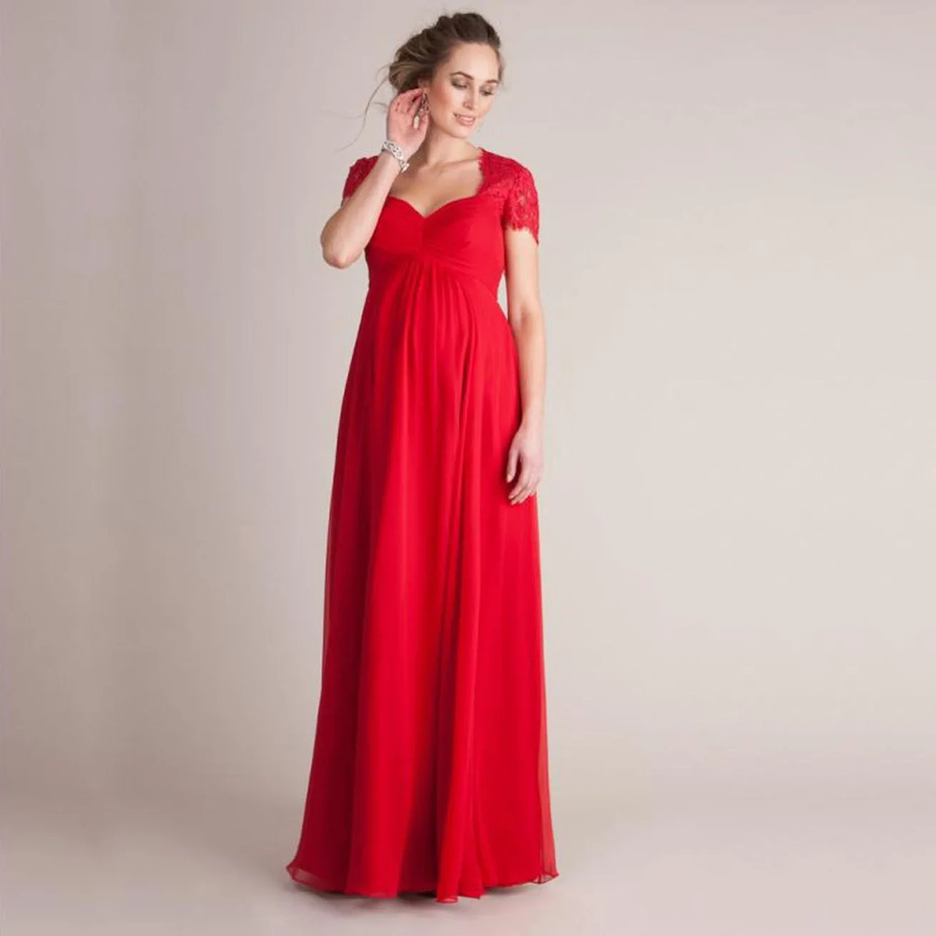 Vestido de maternidad para sesión de fotos – Estilo maxi con hombros descubiertos - imagen 5