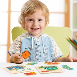 Puzzle 3D de madera con animales Montessori para niños