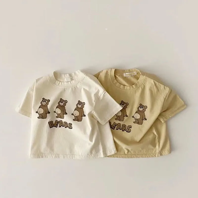 Camiseta de bebé con estampado de osos en color beige