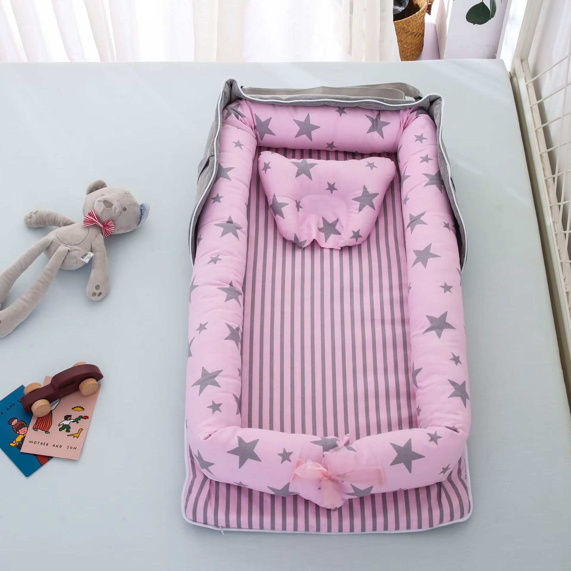 LazyChild Cama Nido Portátil para Bebés – Cuna de Viaje Algodón - imagen 5