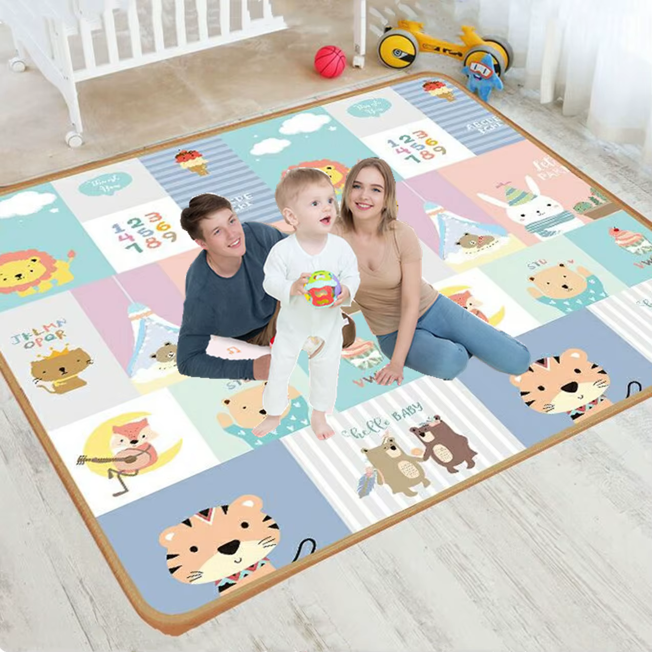 Alfombra de juegos para bebés plegable para gatear, suave - imagen 3