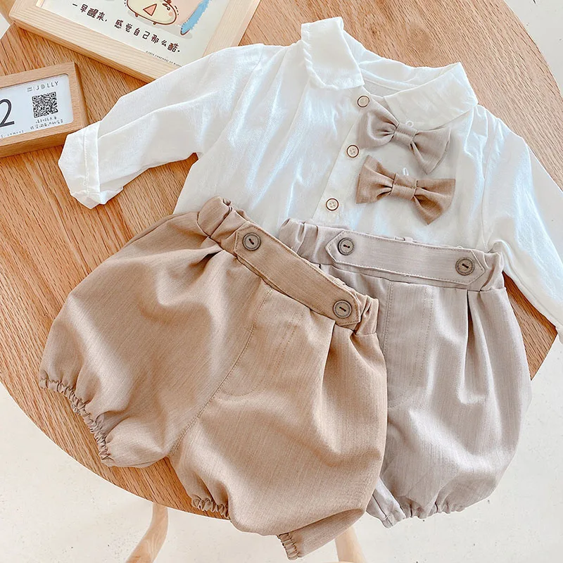 Conjunto primavera infantil 2 piezas: camisa con moño y pantalón corto - imagen 2