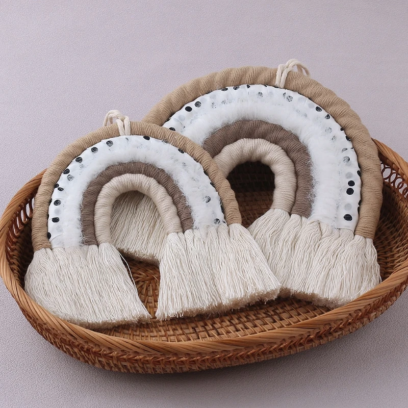Tapiz arcoíris macramé de algodón para habitación infantil