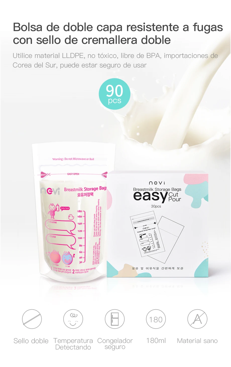 Bolsas para almacenar leche materna NCVI con sensor