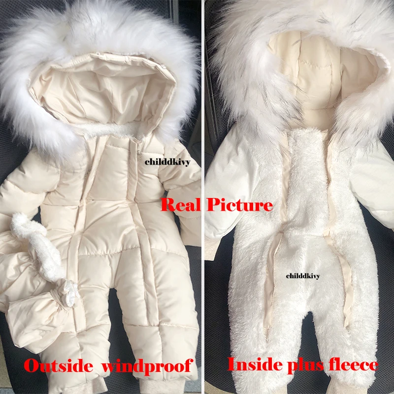 Pelele bebé algodón grueso con capucha y guantes para invierno