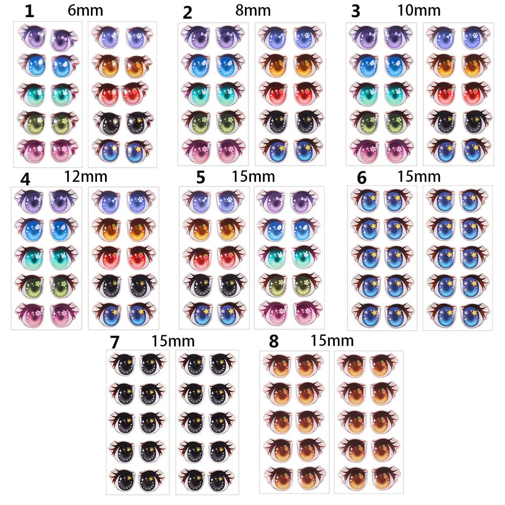 Pegatinas de ojos en diferentes formas y tamaños