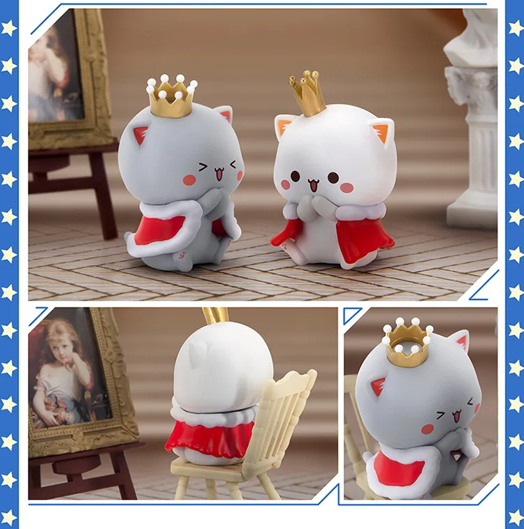 Múltiples figuras de gatos en diferentes colores y poses