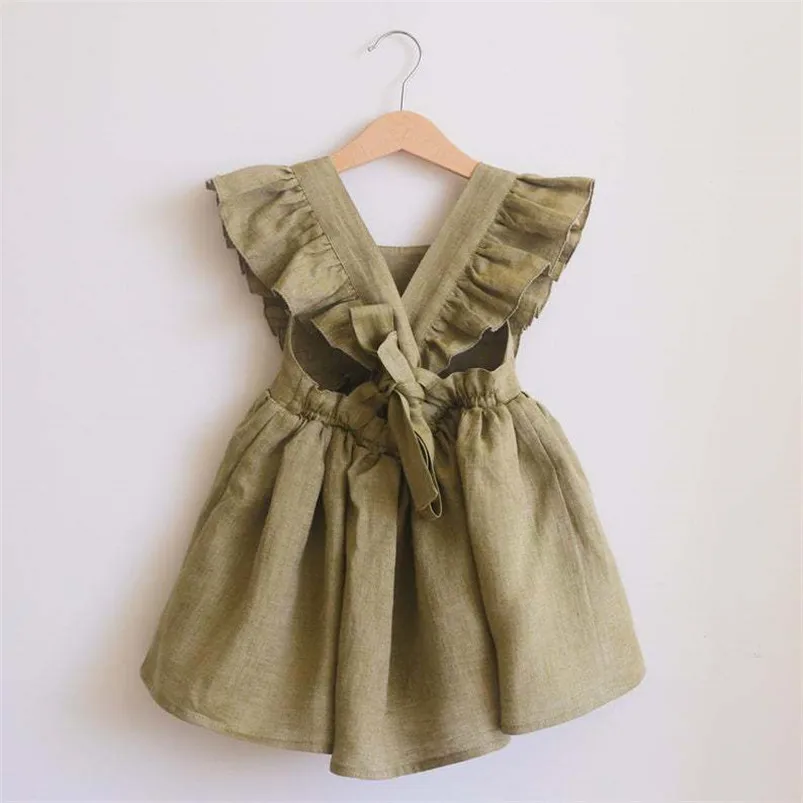 Vestido de lino y algodón con tirantes para niña boho playa - imagen 2