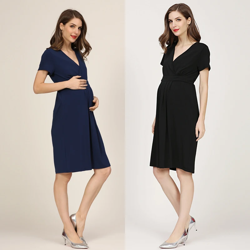 Vestido de lactancia talla grande hasta la rodilla con cuello V - imagen 3