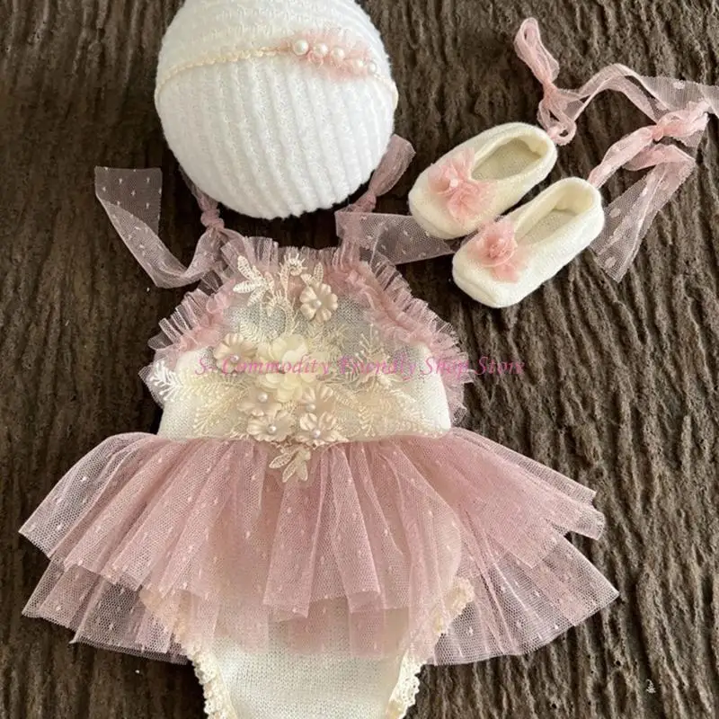 Conjunto para sesión de bebé: diadema, vestido de encaje y zapatos