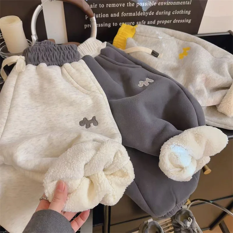 Pantalones lana de cordero para niños invierno con puños - imagen 4