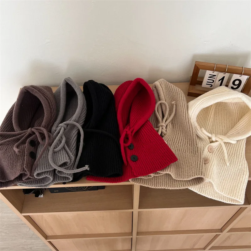 Gorro de invierno bebé con calentador de cuello estilo punto coreano