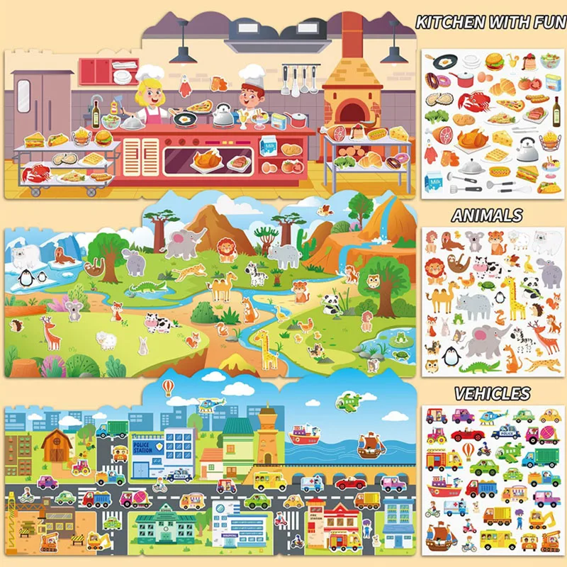 Libro sensorial de pegatinas en gel reutilizables con escenas puzzle - imagen 2