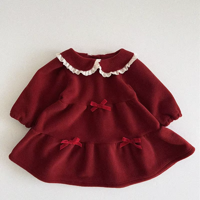MILANCEL Vestido de otoño para niña con lazo y encaje – princesa