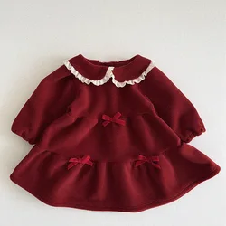 MILANCEL Vestido de otoño para niña con lazo y encaje – princesa
