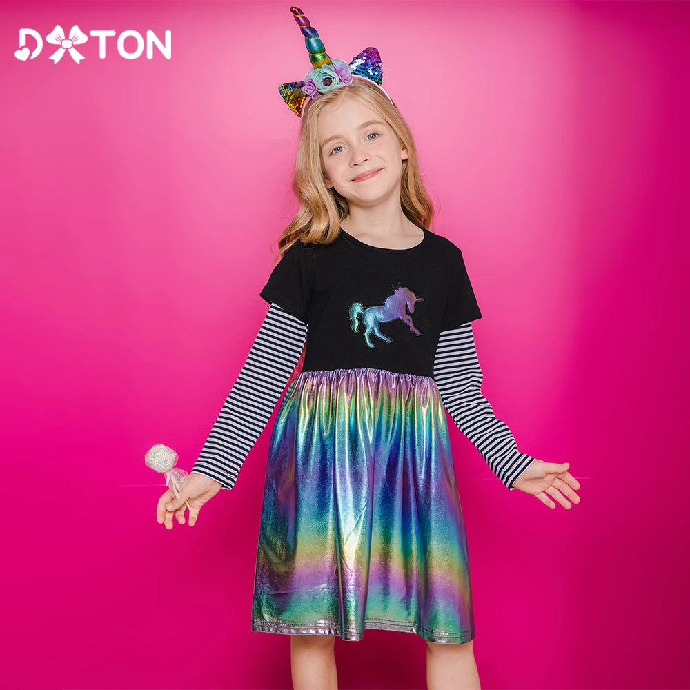 DXTON vestido a rayas de manga larga en algodón para invierno