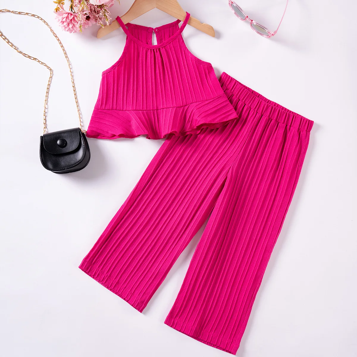 Somenie Conjunto de verano niña con volantes y pantalón ancho largo