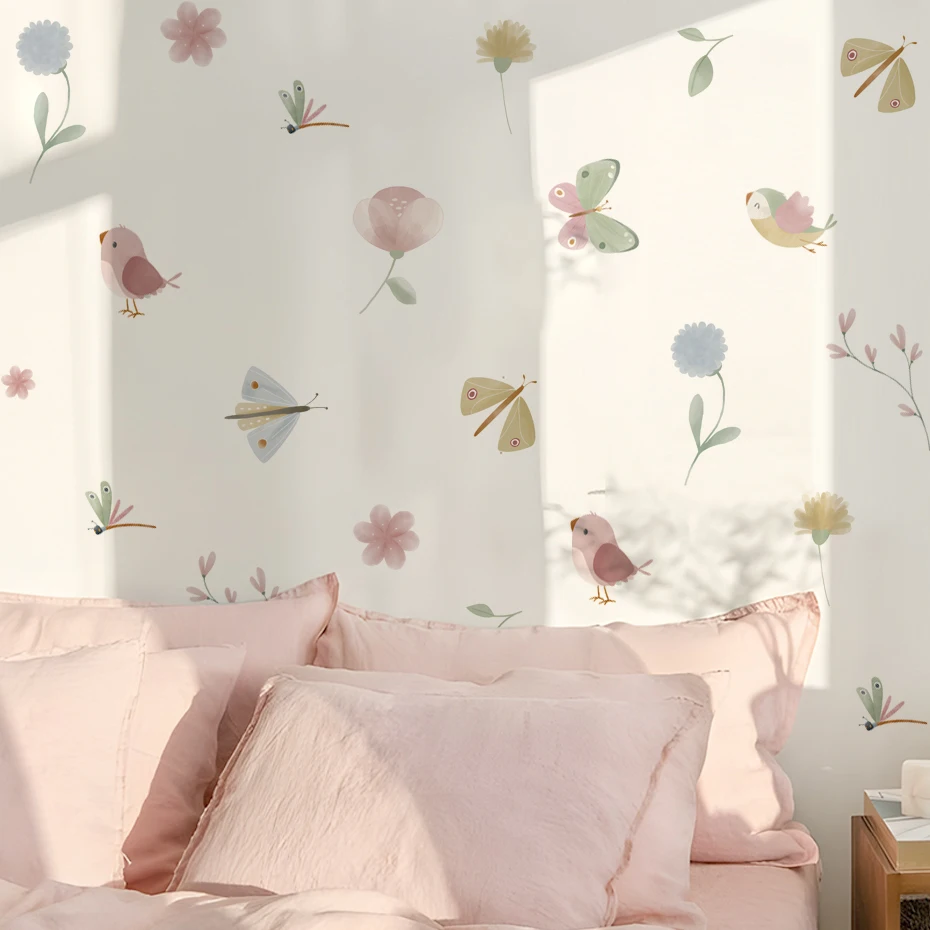 Pegatinas pared de mariposas y flores para dormitorio infantil
