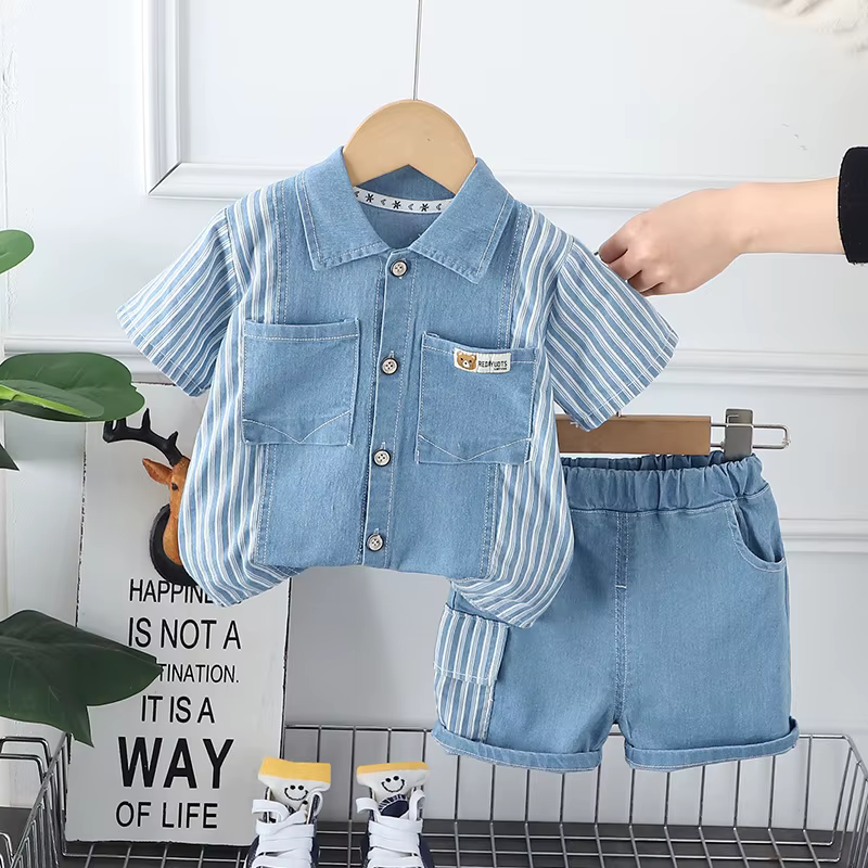 Traje verano bebé de algodón – Camisa y pantalones cortos - imagen 3