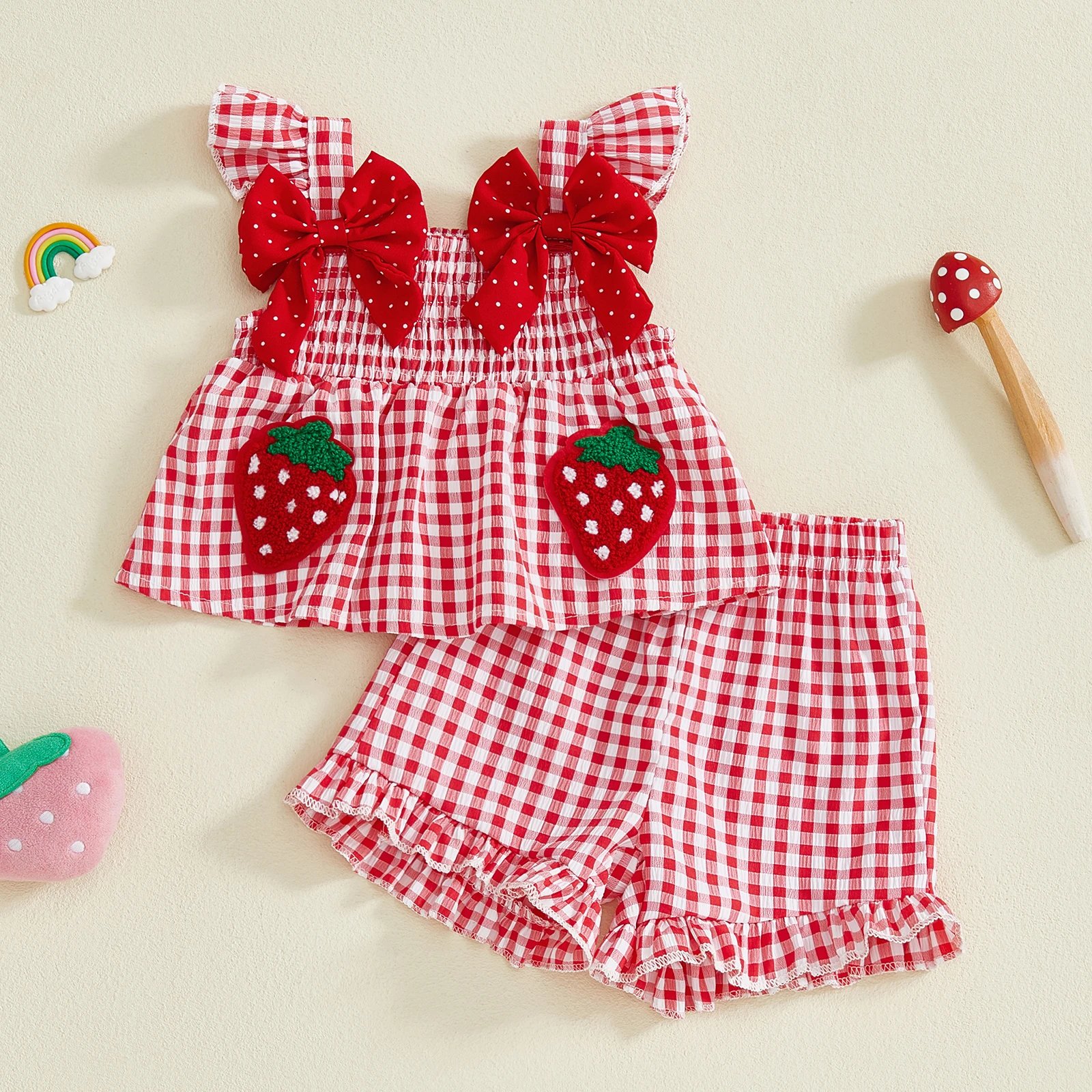 Conjunto niña de camisetas sin mangas y pantalón corto con lazos cuadros - imagen 5