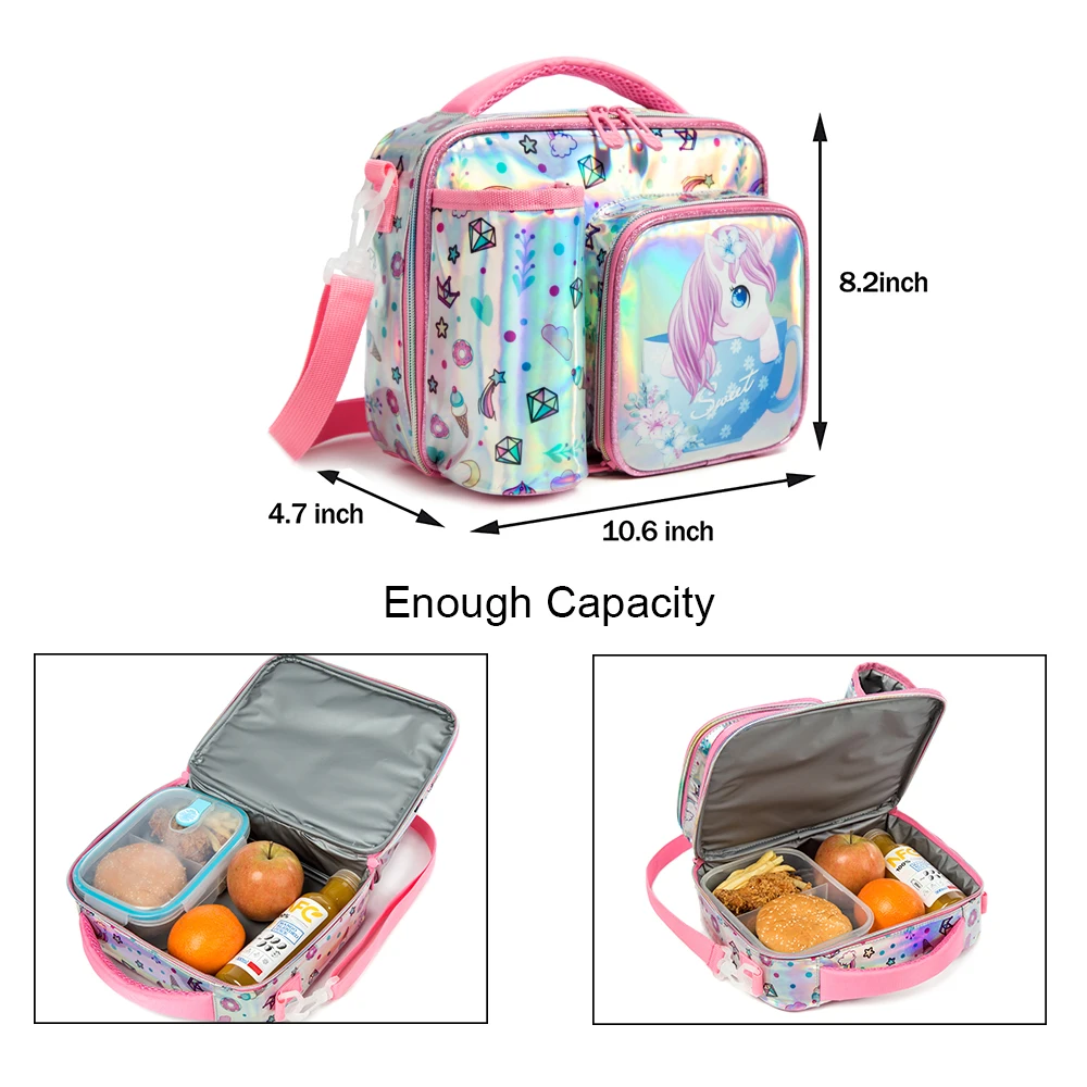 Lonchera escolar aislada unicornio para niñas con porta botella - imagen 5