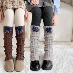 Calentadores de piernas infantiles motivo floral tejidas, cálidos