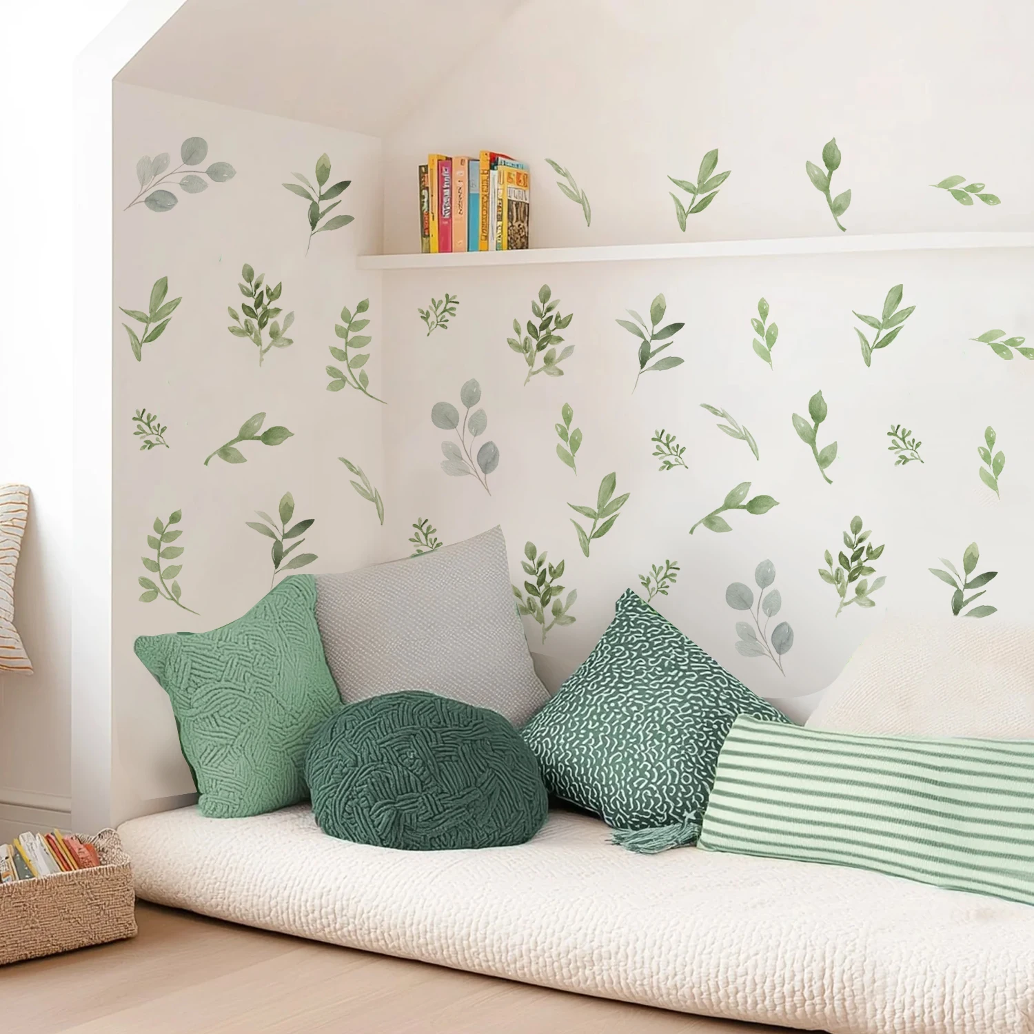 Vinilo pared infantil hojas y ramas en acuarela verde - imagen 5
