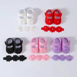 Zapatos antideslizantes de bebé con perlas florales y calcetines