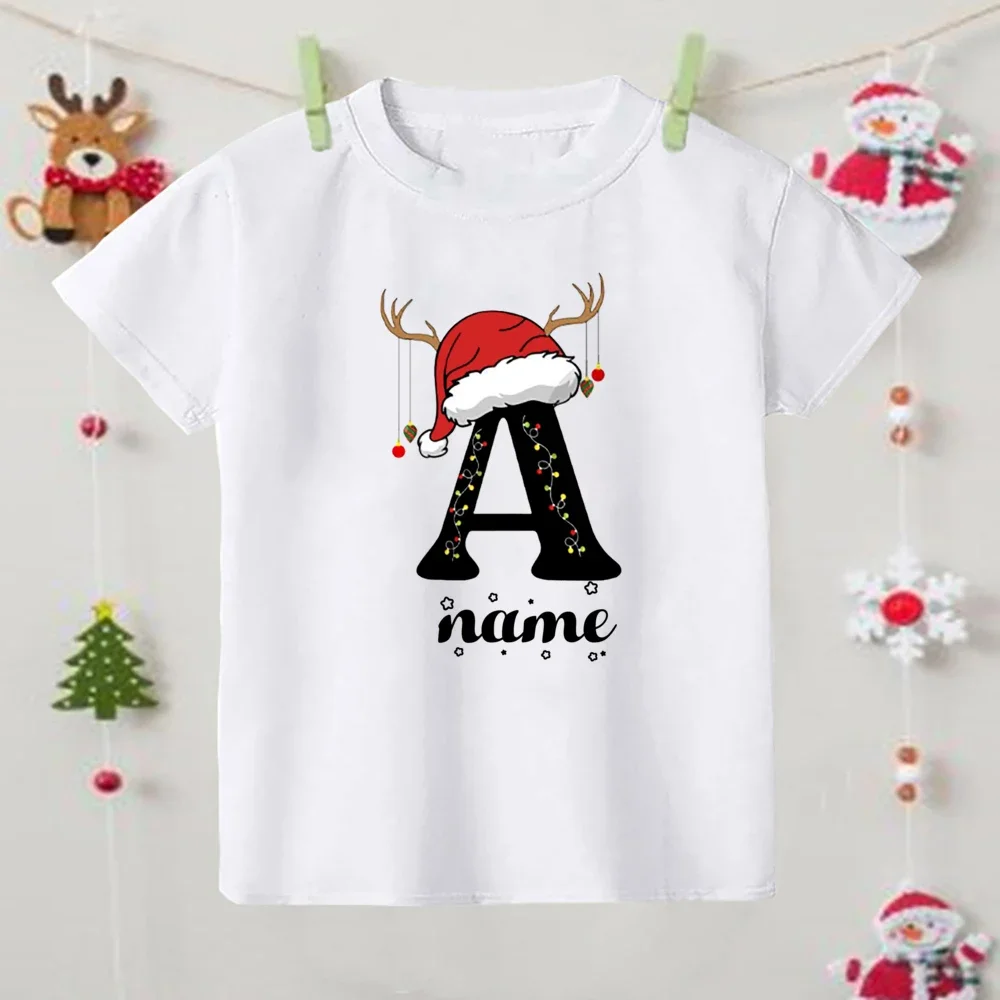 Camisas navideñas personalizadas con inicial manga corta para niños