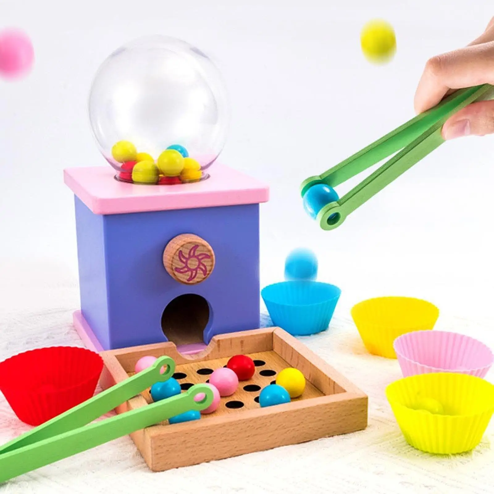 Candy Machine Bead Clip Game Balls in Cups Montessori Toy Wooden Sorter Game for Baby Candy Machine Bead Clip Game Balls in Cups Montessori Toy Wooden Sorter Game for Baby