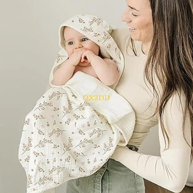 QX2D toalla bebé con capucha gasa de algodón súper suave absorbente