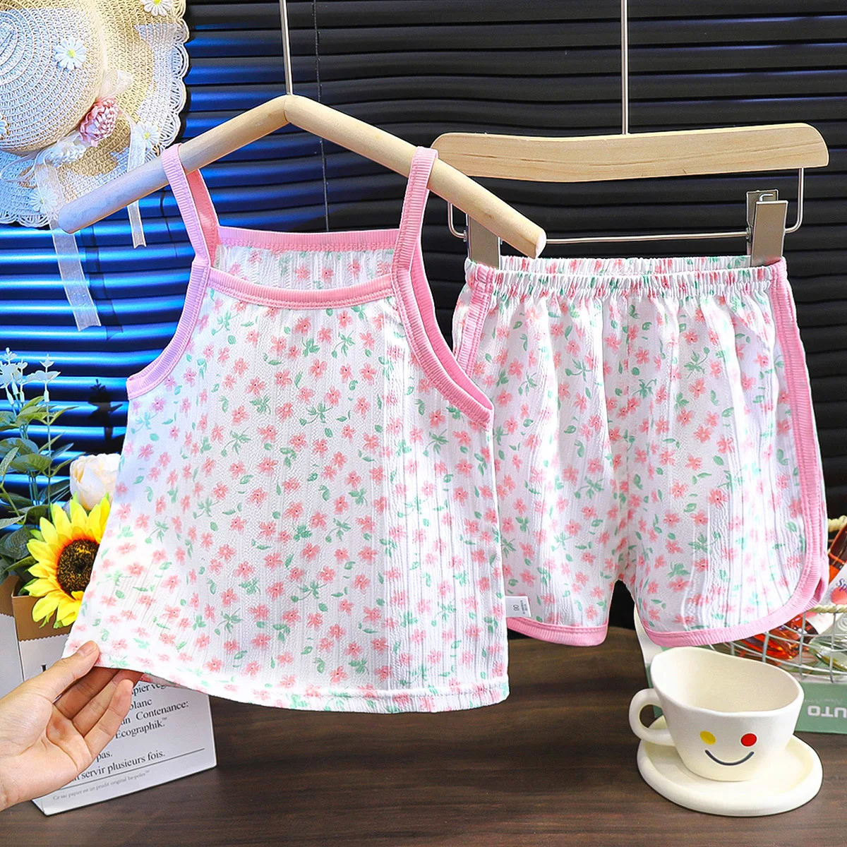Conjunto de pantalones cortos verano para niña floral transpirable - imagen 2