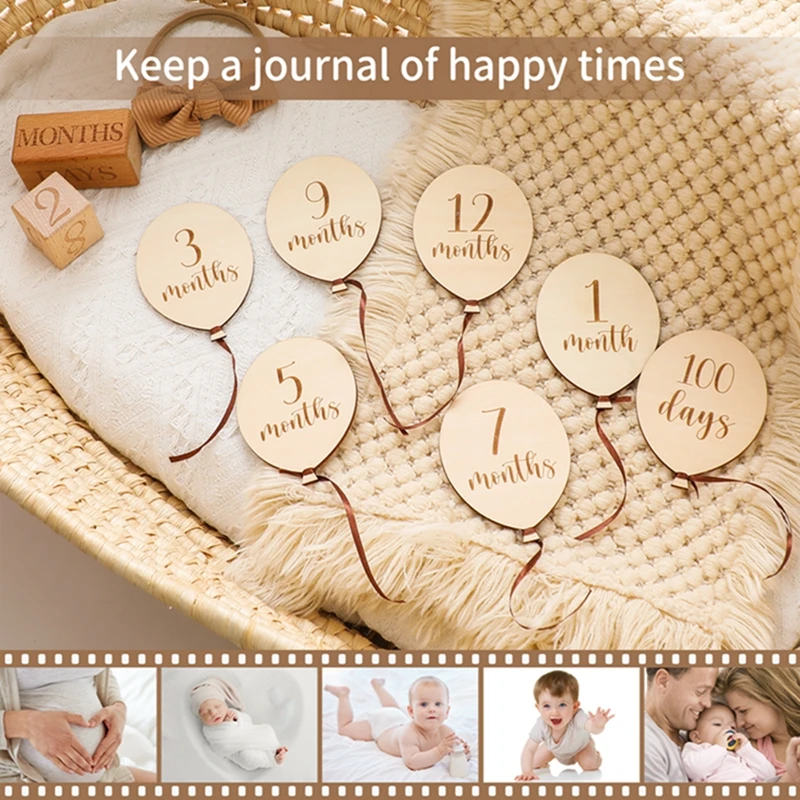 Set de fotografía milestone para bebé – Tarjetas y globos de madera - imagen 3