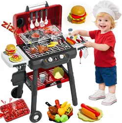 Juego de parrilla infantil con sonido, luz y ruedas para barbacoa