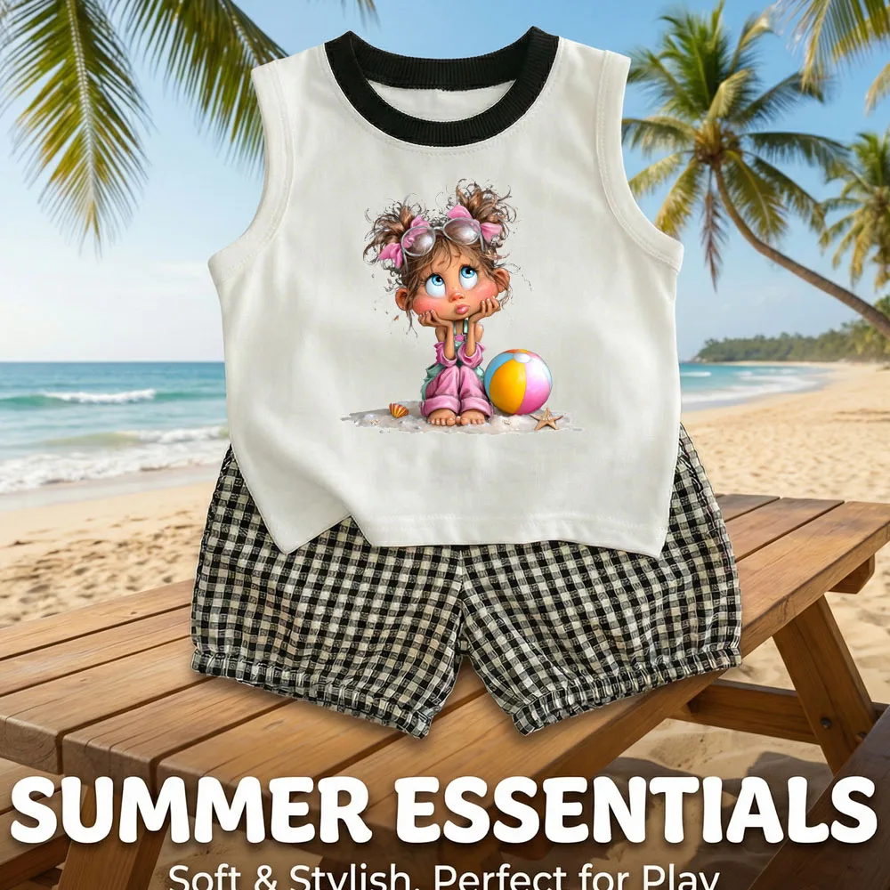 Conjunto de verano niña a cuadros: chaleco y pantalón corto - imagen 4