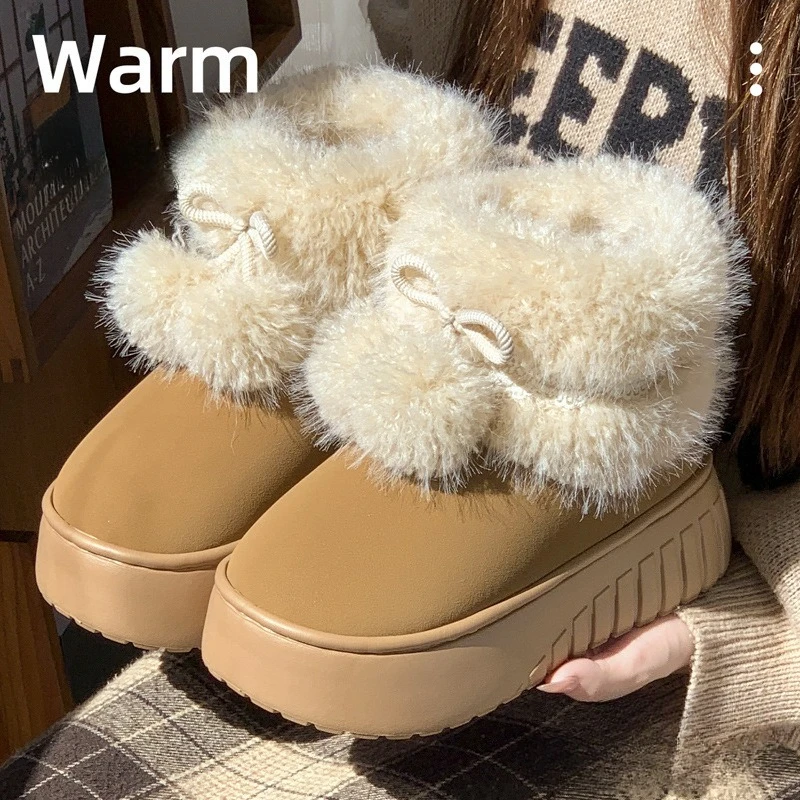 Botas de nieve de mujer con piel sintética, plataforma y suela gruesa