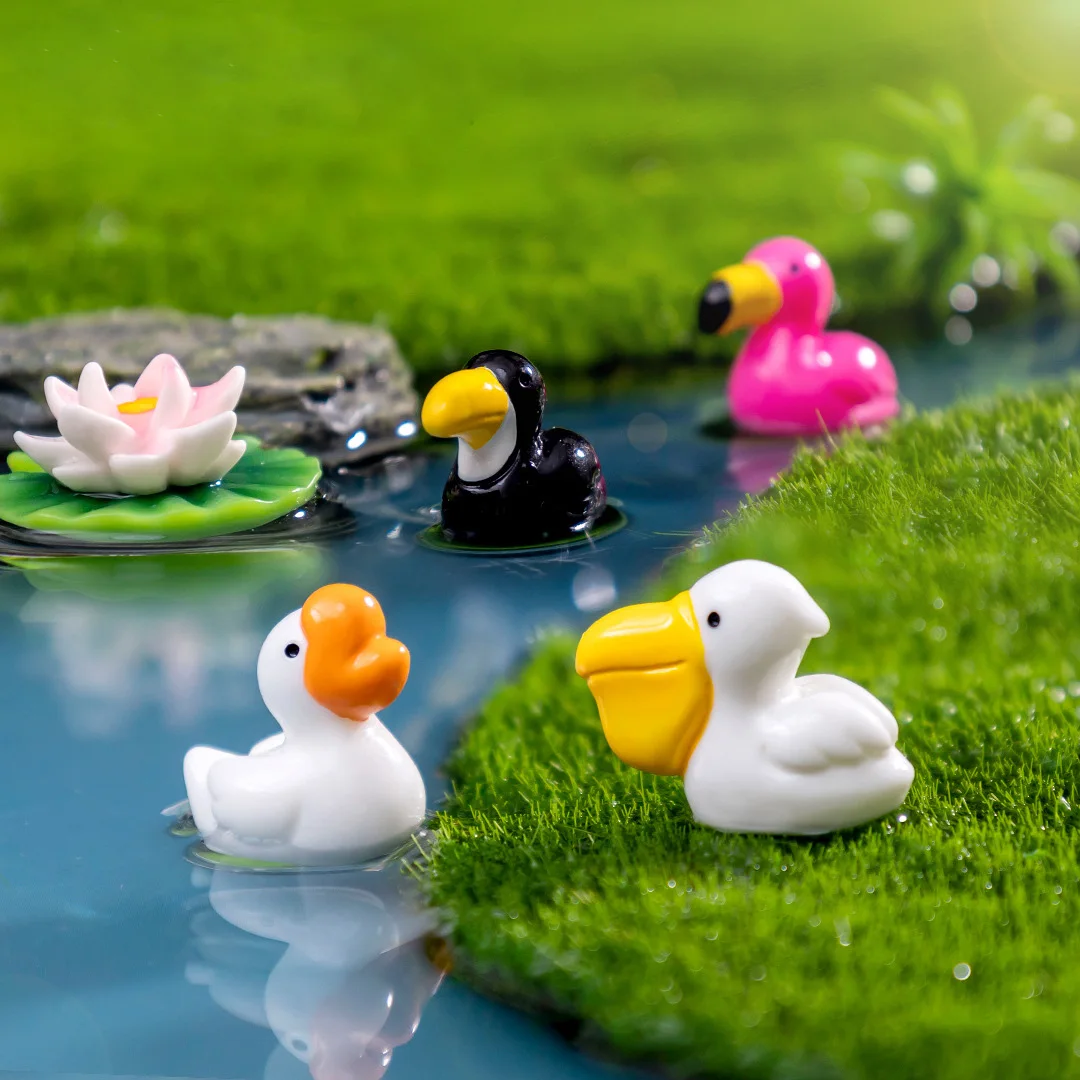 Estatuilla de animales mini para jardín - Flamenco, tucán y pelícano - imagen 2