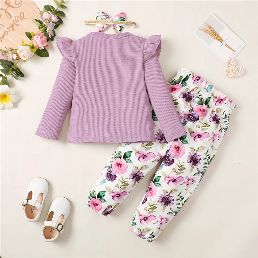 Conjunto niña 3: manga larga, camisa acanalada y pantalón floral - imagen 2