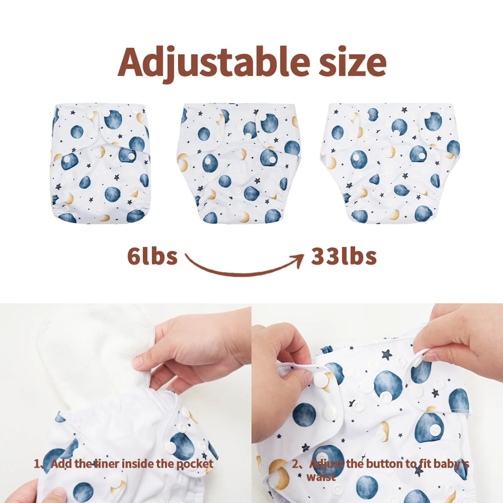 Elinfant Pañales lavables con absorbentes y bolsa portátil para bebés - imagen 4