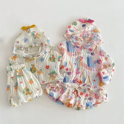 Conjunto de verano para niña: sudadera con dibujos y bermudas holgadas