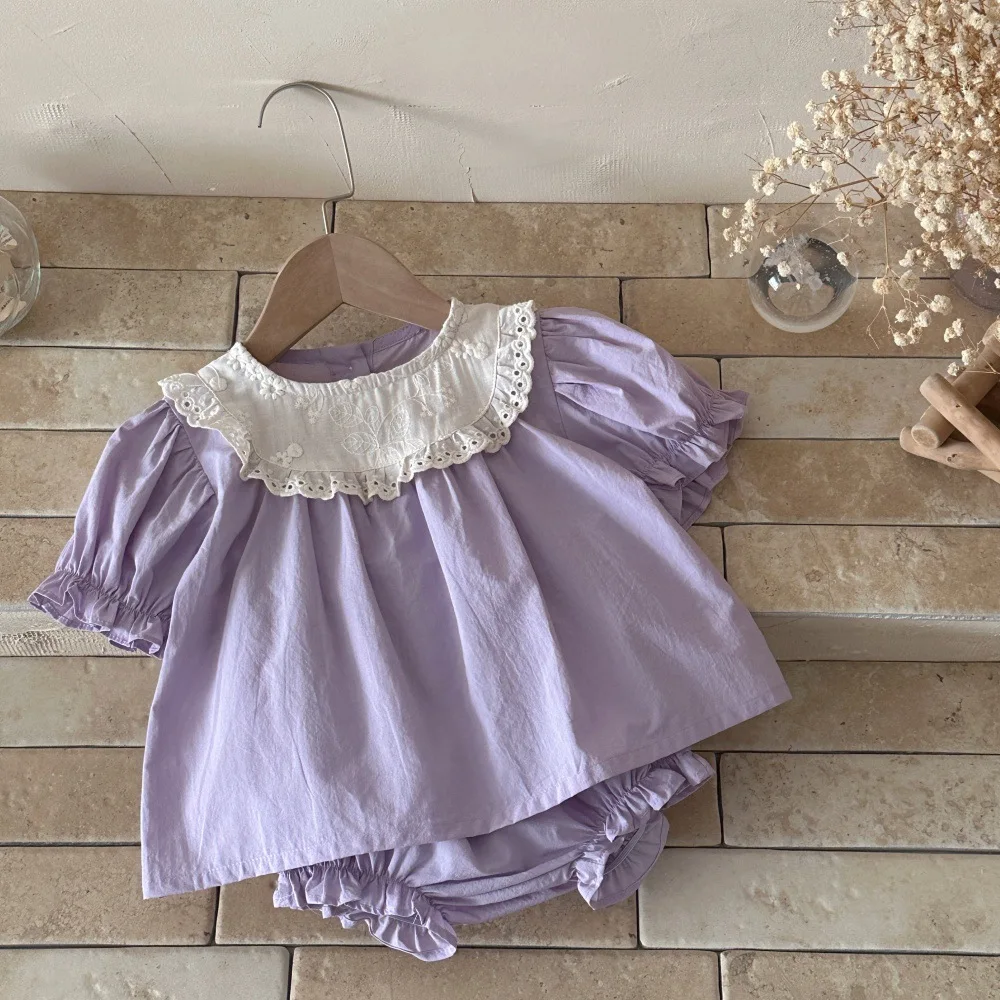 Conjunto recién nacido de algodón con blusa encaje y pantalón - imagen 3