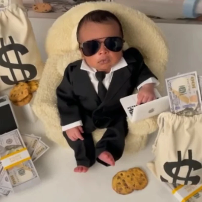 BOSS Conjunto foto recién nacido chaleco pajarita caballero dos piezas - imagen 3