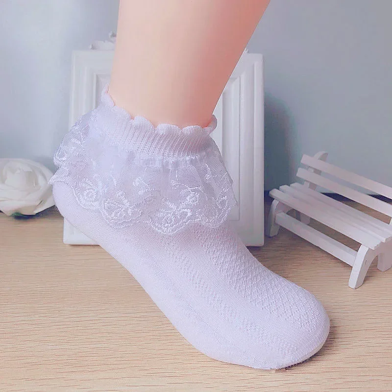 Calcetines niña de algodón con encaje y volantes blancos transpirables - imagen 3