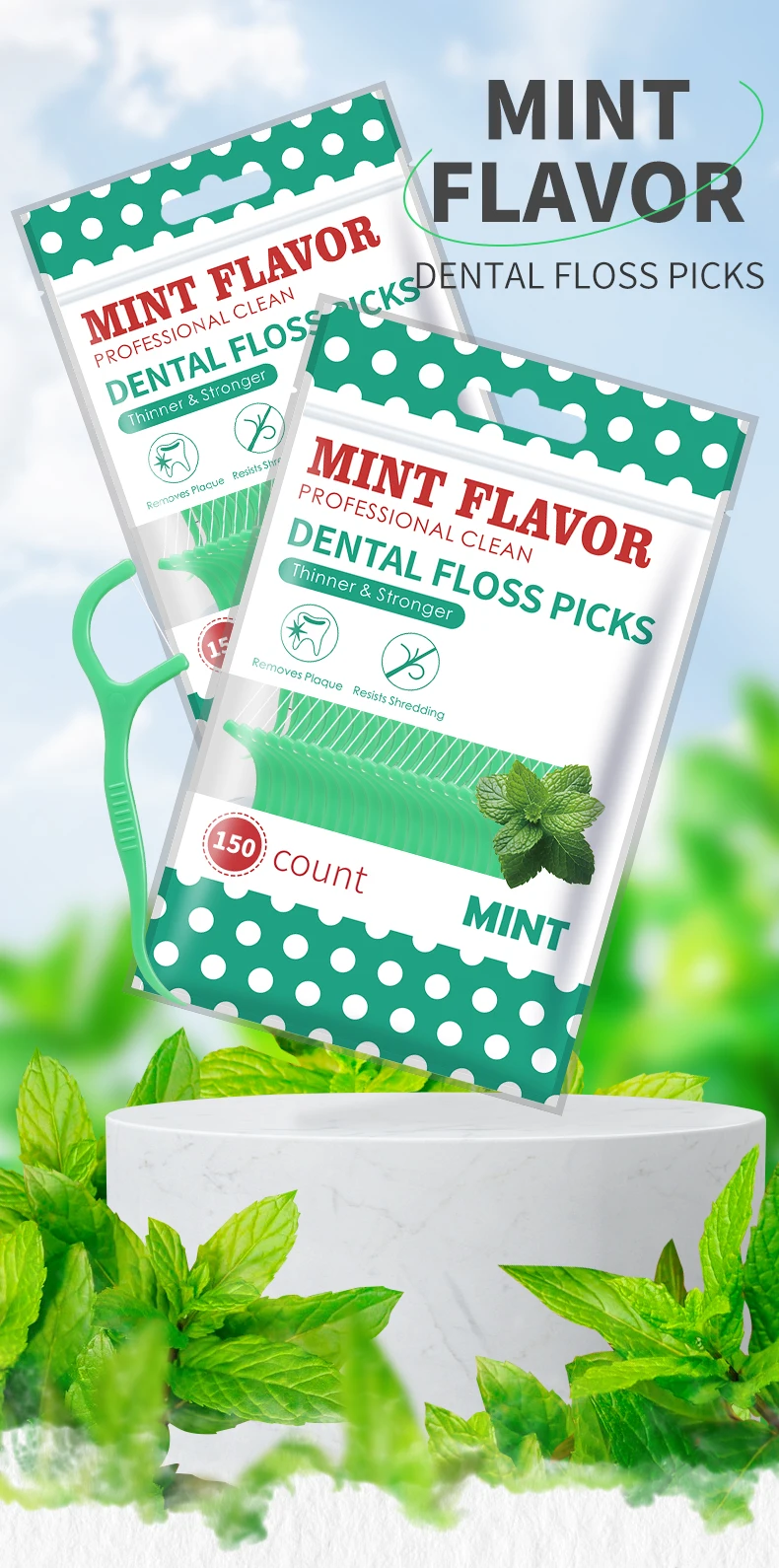 Hilo dental infantil sabor menta en bolsa ultrafina