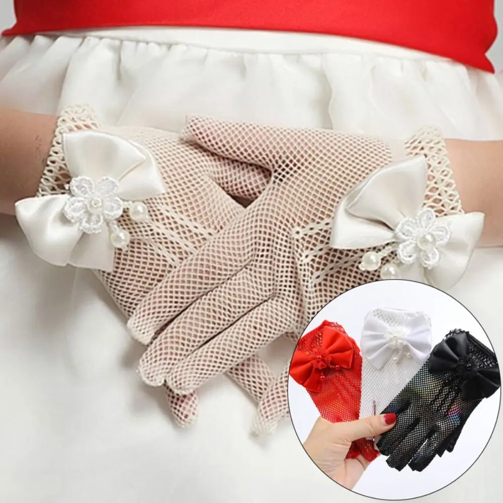 Guantes de encaje con lazo para niña – Estilo princesa, boda y fiesta - imagen 2