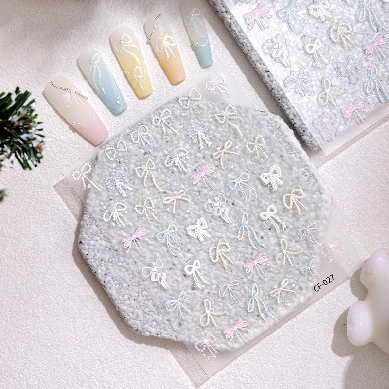 Pegatinas 3D en relieve con lazo blanco y nudo de mariposa amor - imagen 2
